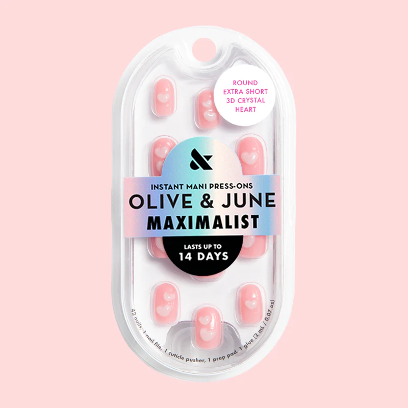 3D Crystal Hearts - Press-On | Extra Short | Round