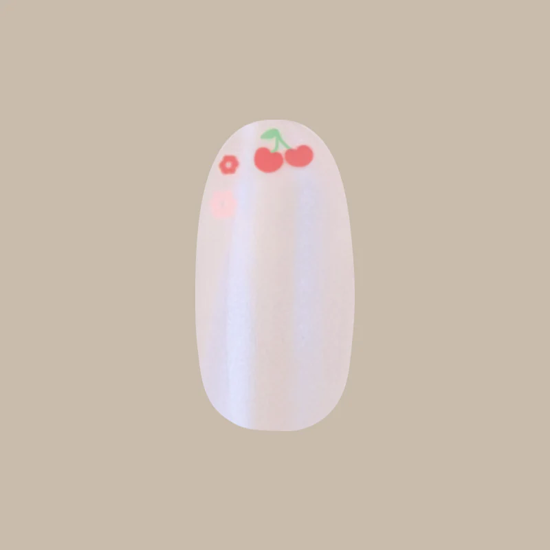 Cherry Floral Chrome French - Press-On | Medium | Oval - Image 2