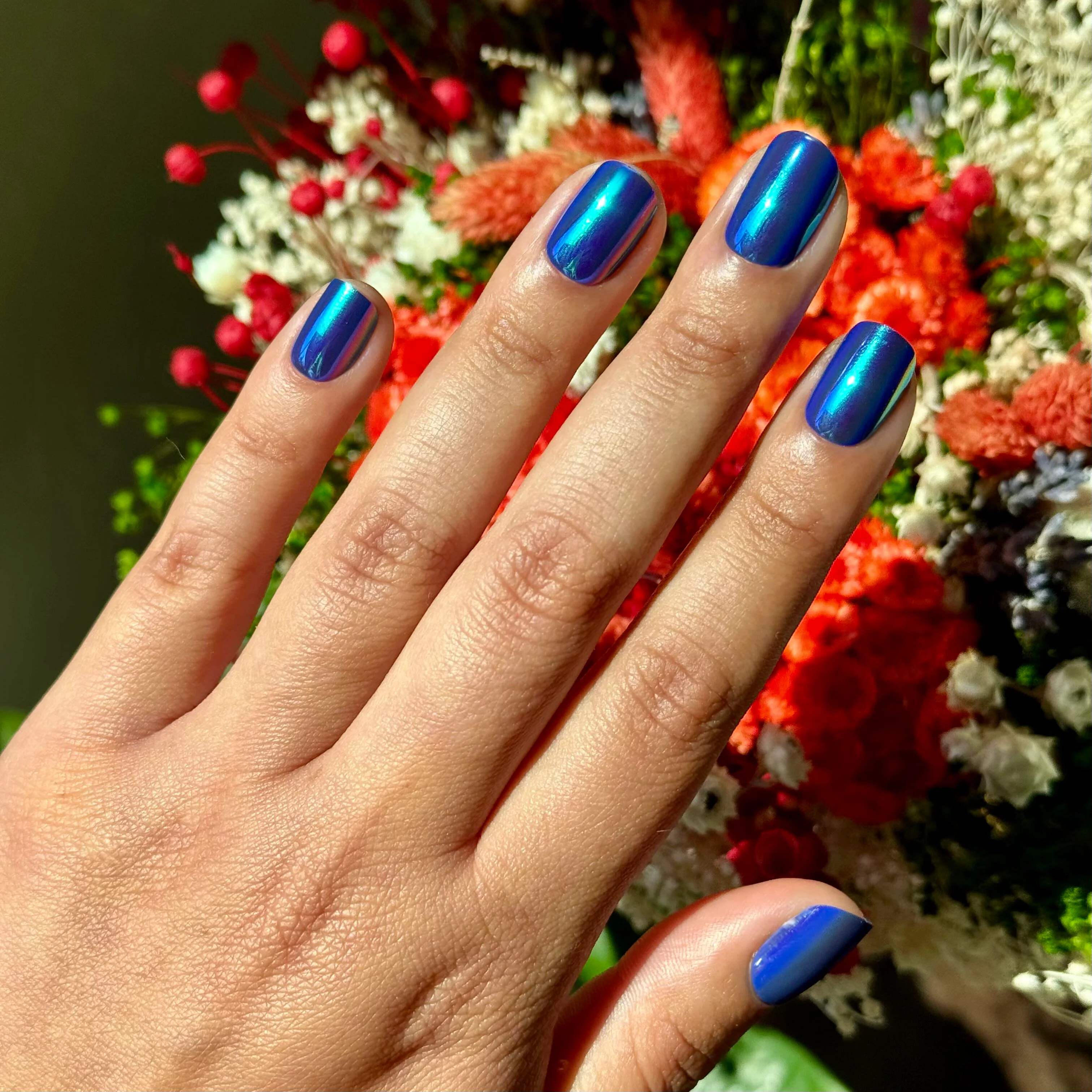 Electric Blue Iridescent Chrome - Press-On | Extra Short | Squoval - Image 5