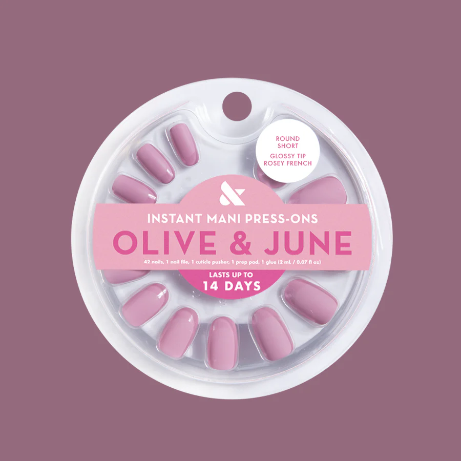 Glossy Tip Rosy French - Press-On | Short | Round