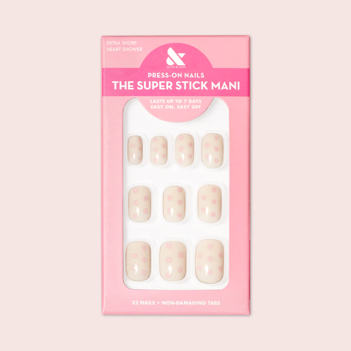 Heart Shower | Extra Short | Squoval - Tab Press-On