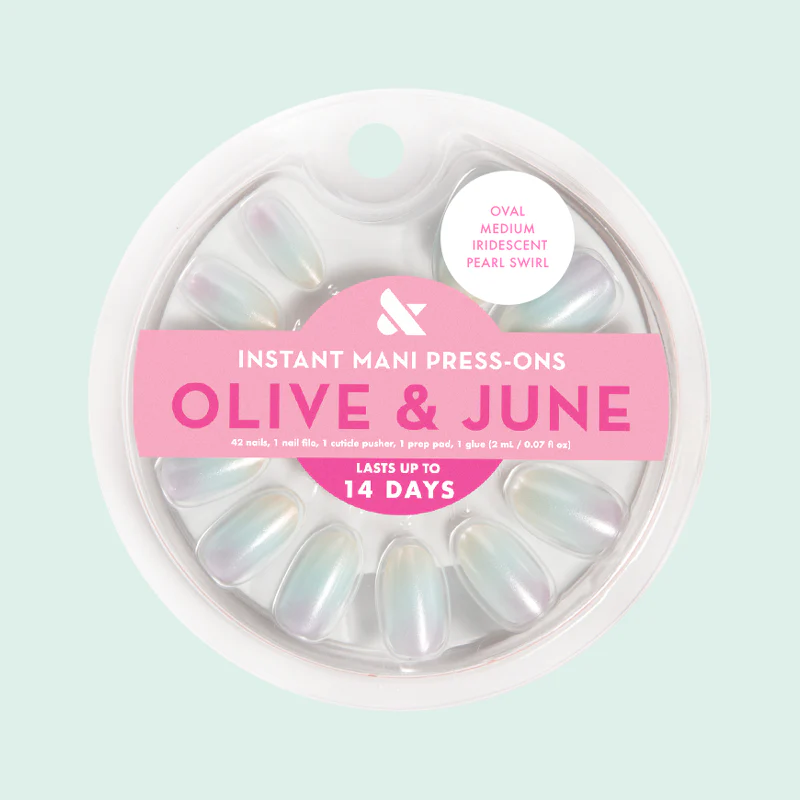 Iridescent Pearl Swirl Shimmer - Press-On | Medium | Oval