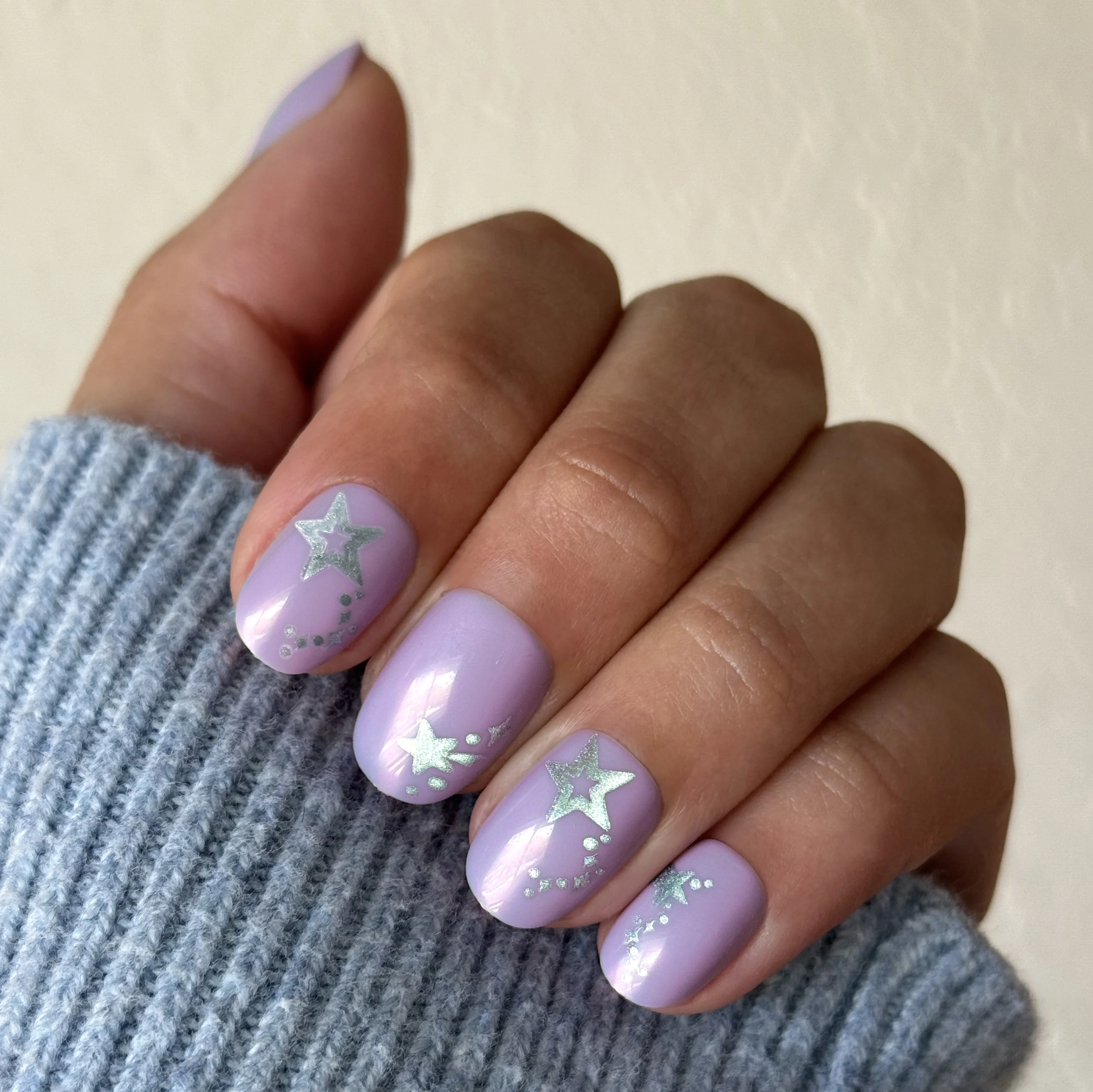 Lavender Iridescent Stars - Press-On | Extra Short | Round - Image 4