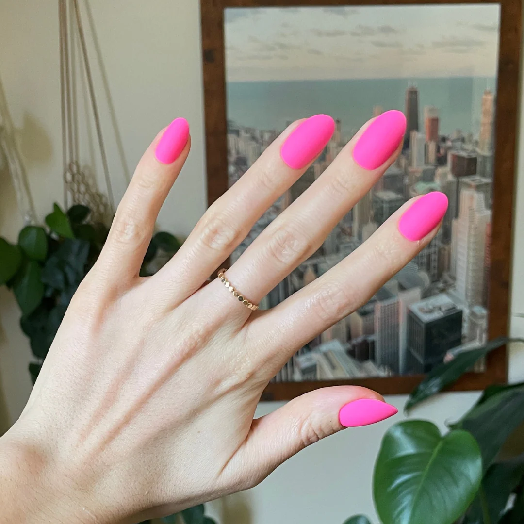 Matte Neon Flamingo - Press-On | Medium | Oval - Image 3