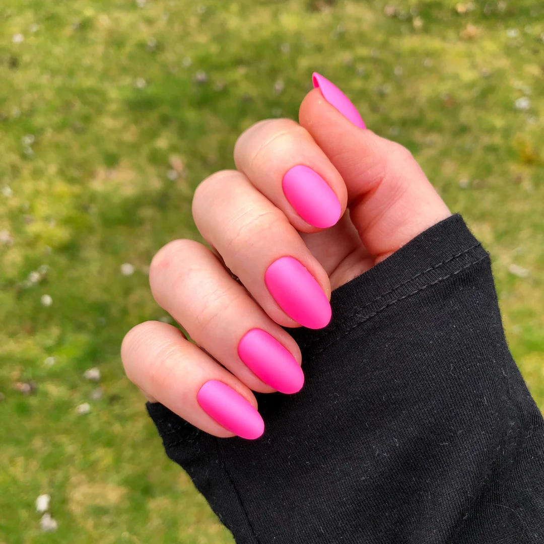 Matte Neon Flamingo - Press-On | Medium | Oval - Image 4