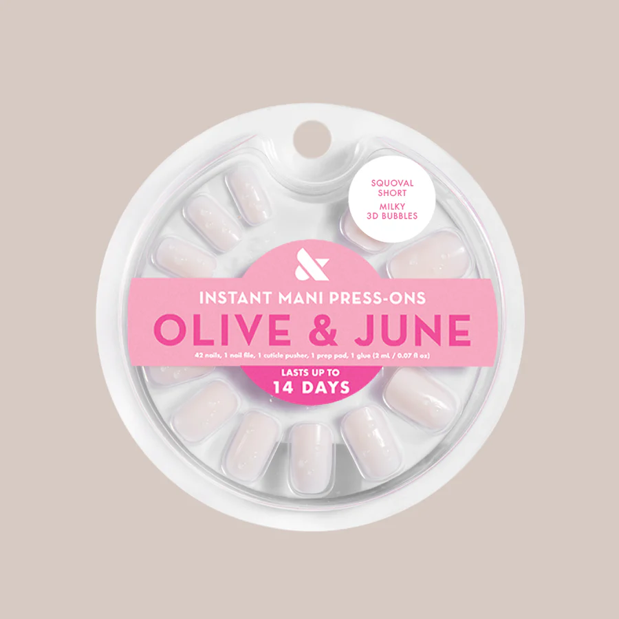 Milky 3D Bubbles - Press-On | Short | Squoval