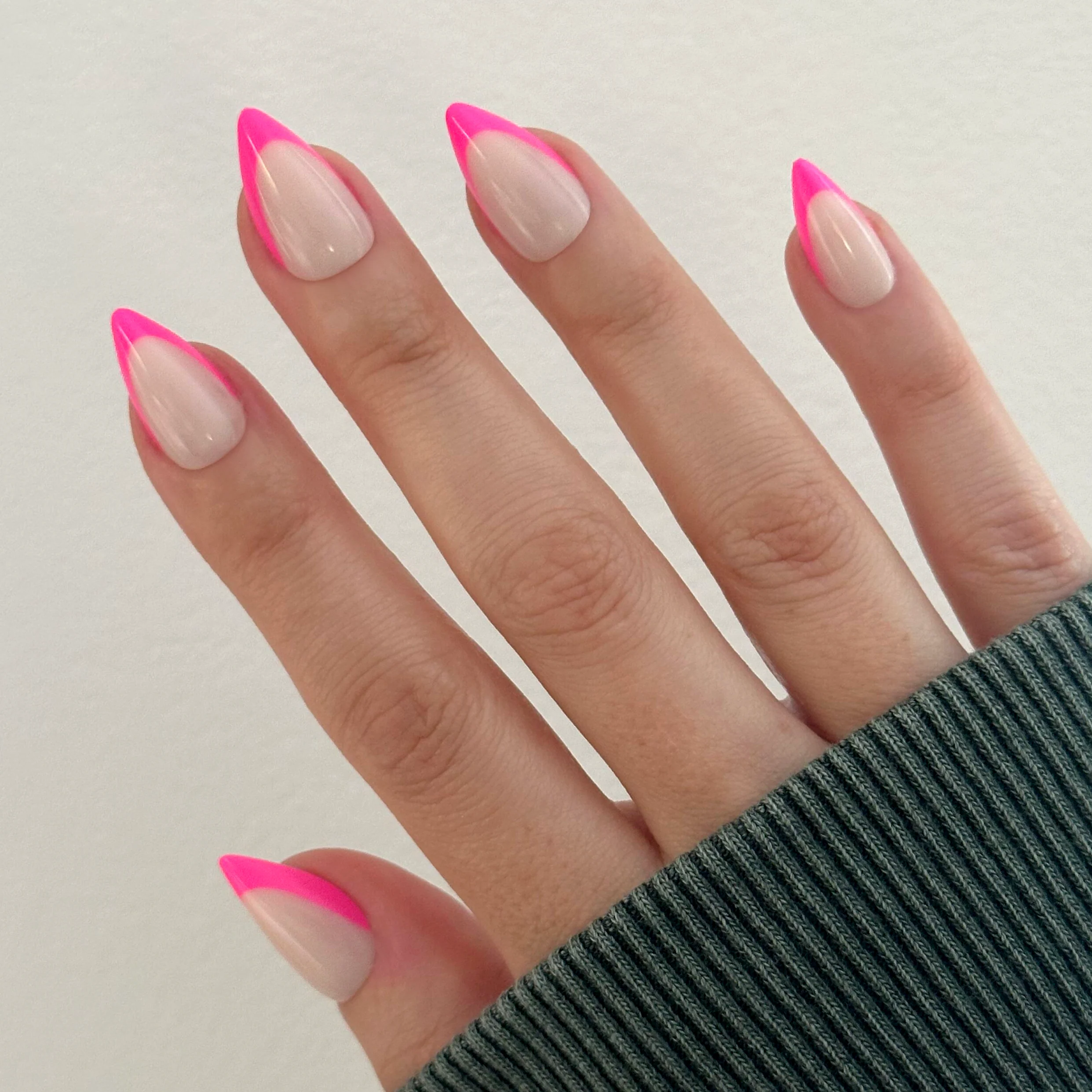 Neon Pink French - Press-On | Medium | Stiletto - Image 4