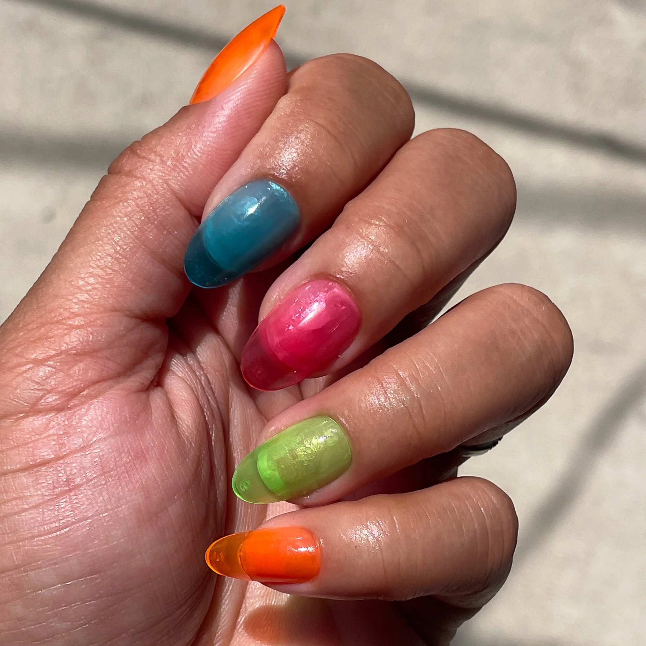 Neon Rainbow Jelly - Press-On | Medium | Oval - Image 5