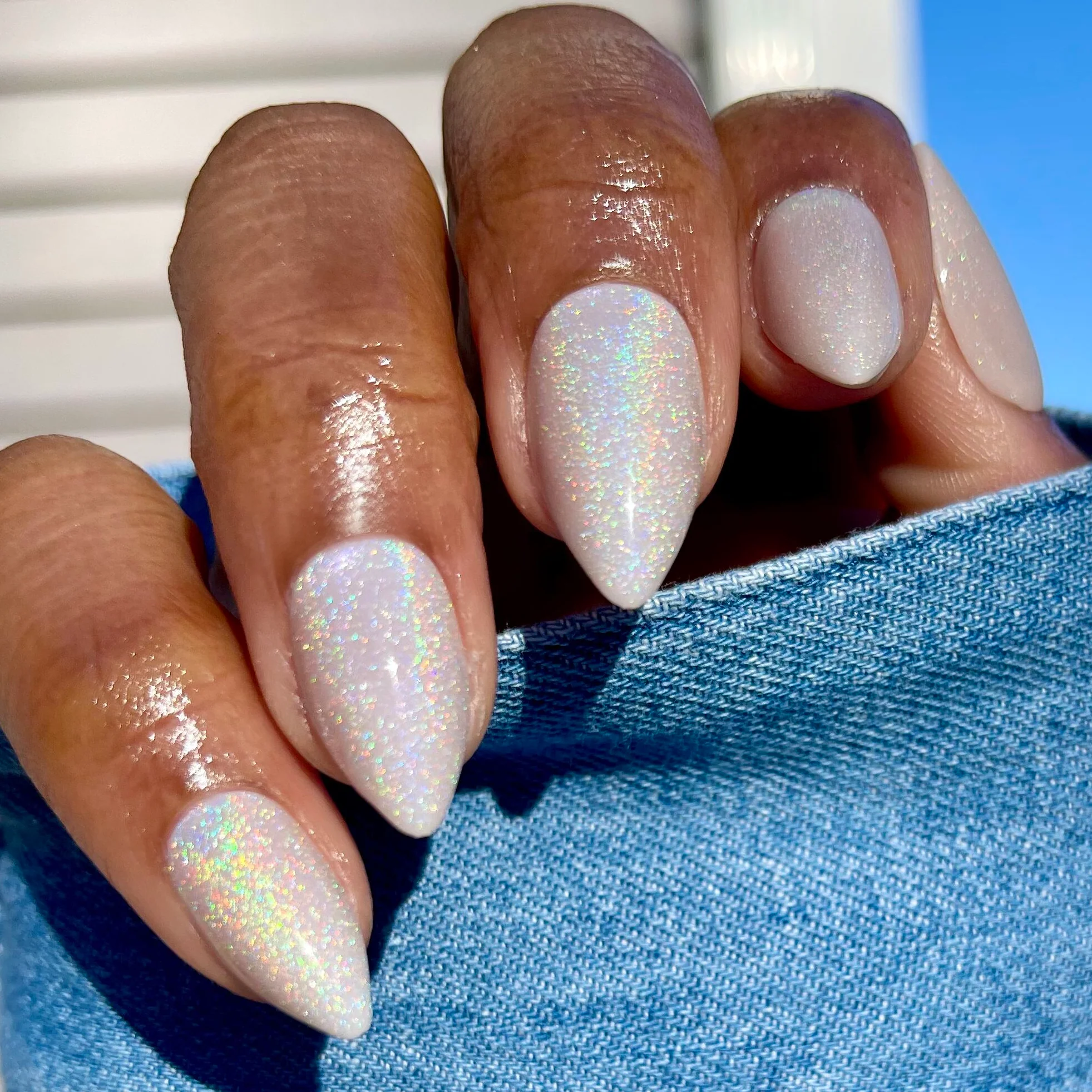 Neutral Iridescent Velvet - Press-On | Medium | Stiletto - Image 3