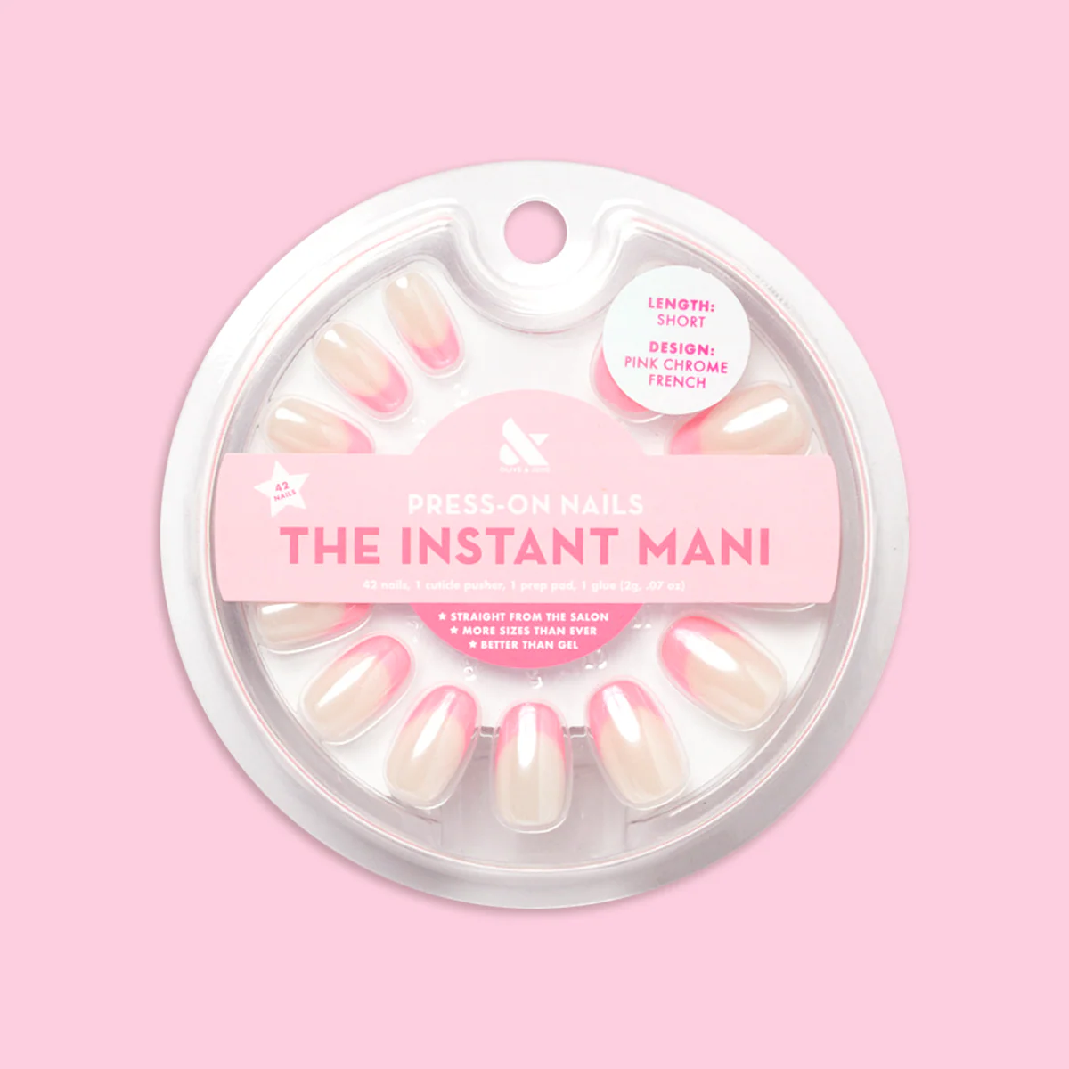 Pink Chrome French - Press-On | Short | Round