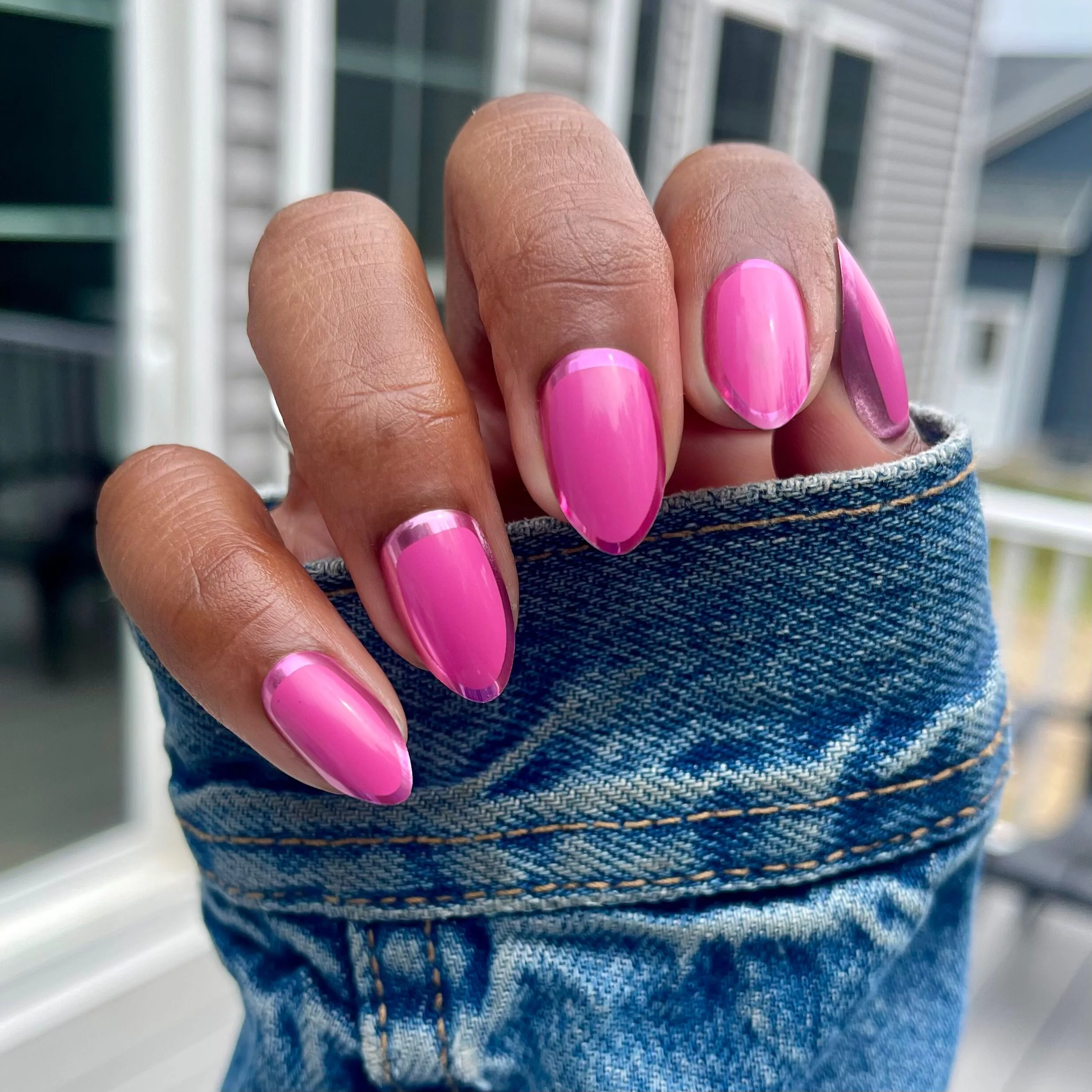 Pink Chrome Outline - Press-On | Medium | Almond - Image 3