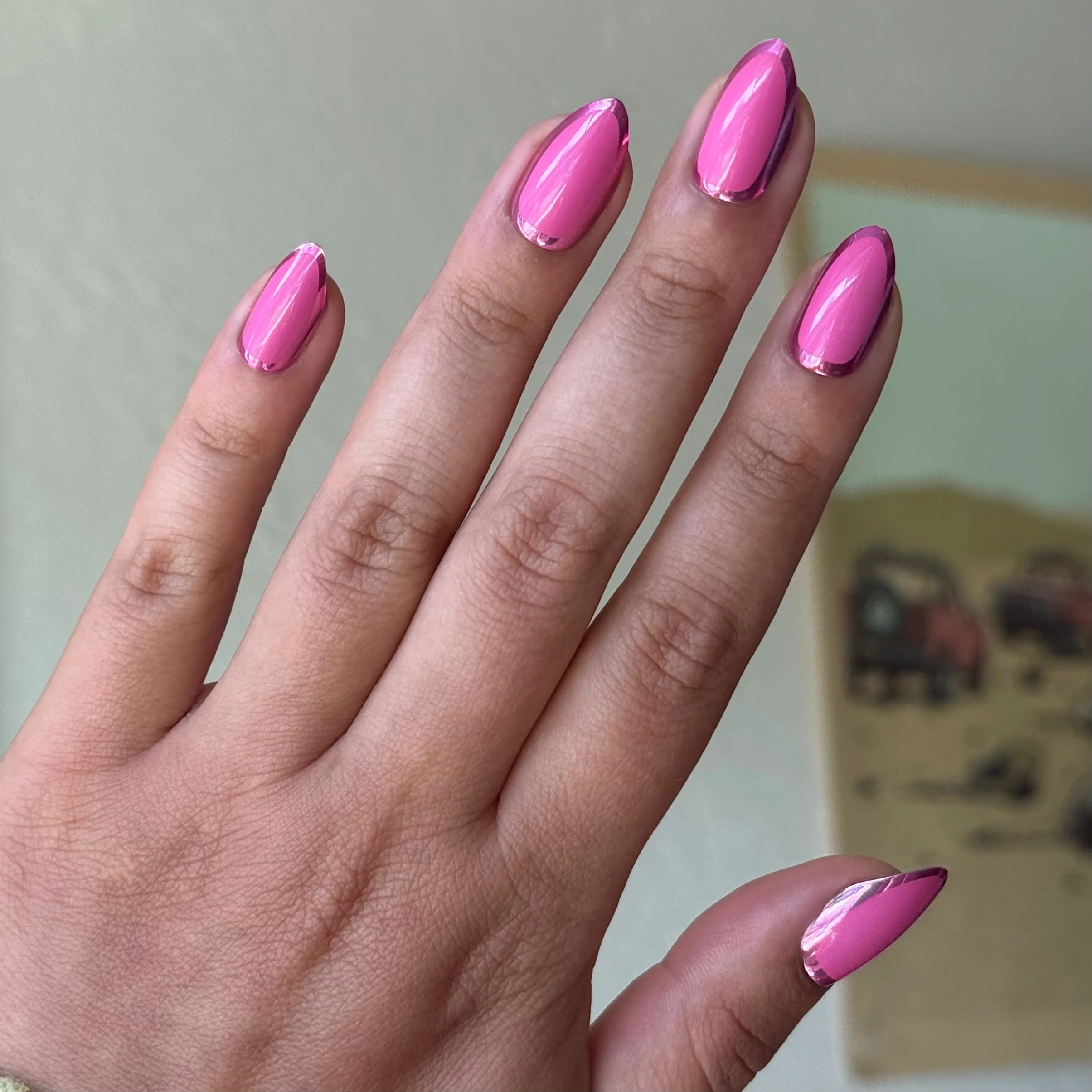 Pink Chrome Outline - Press-On | Medium | Almond - Image 5