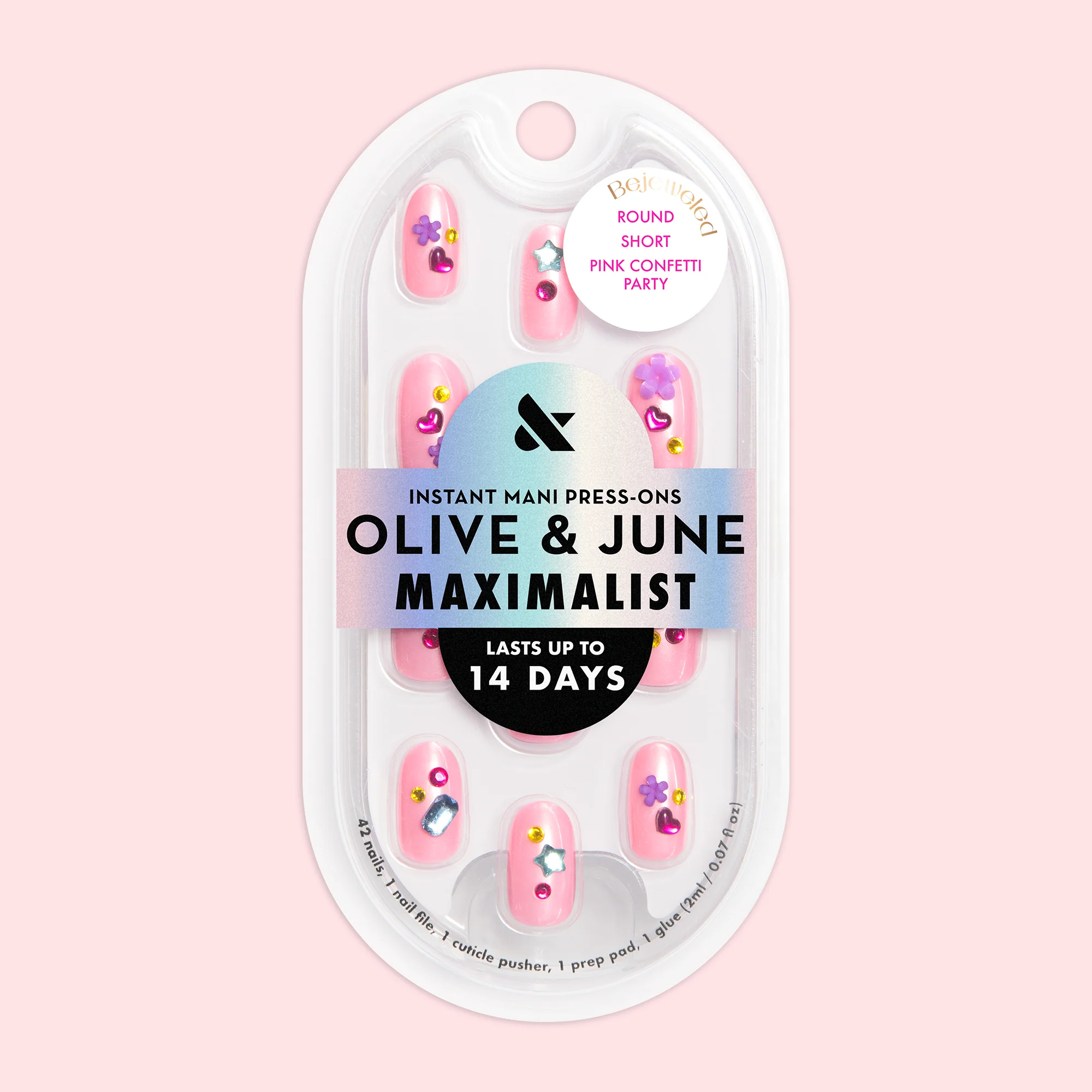 Pink Confetti Party - Press On | Short | Round - Image 2
