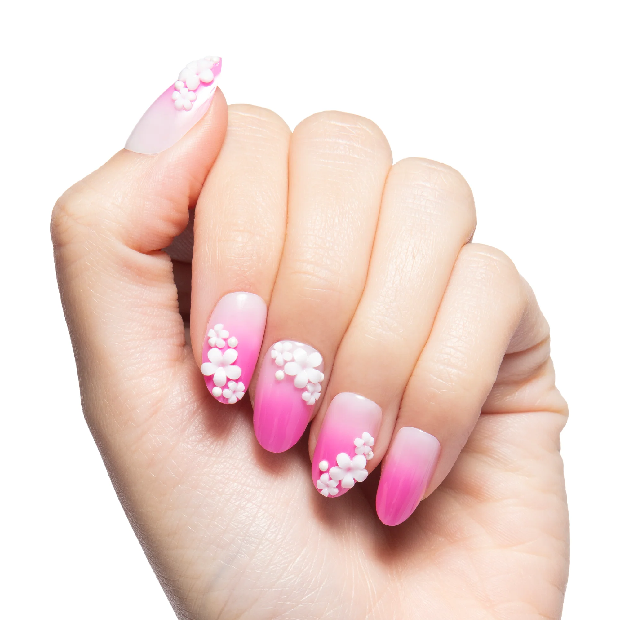 Pink Ombre with Flower Gems - Press On | Medium | Oval - Image 3