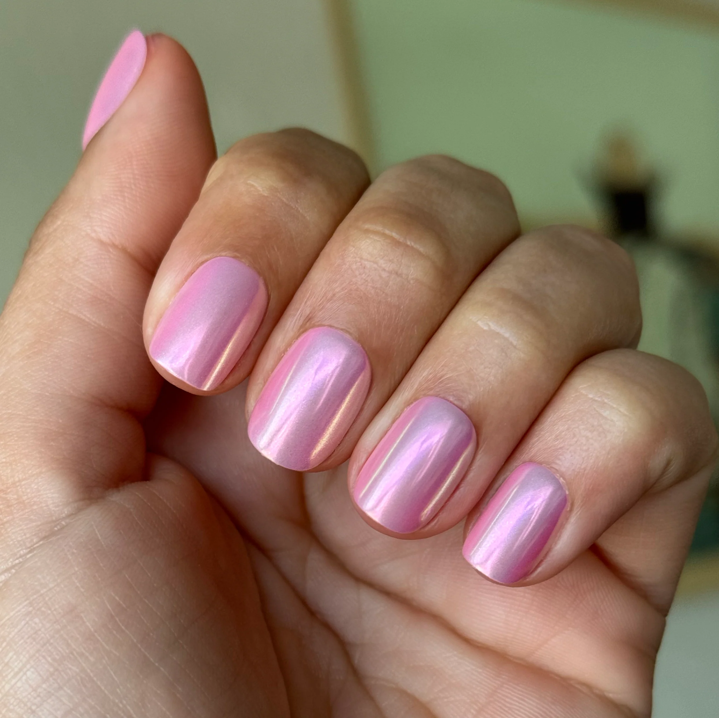 Pink Rainbow Chrome - Press-On | Extra Short | Squoval - Image 4