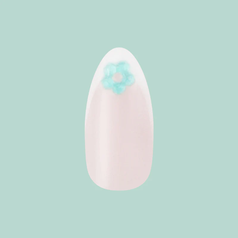 Puffy Flower Chrome French - Press-On | Medium | Almond - Image 2