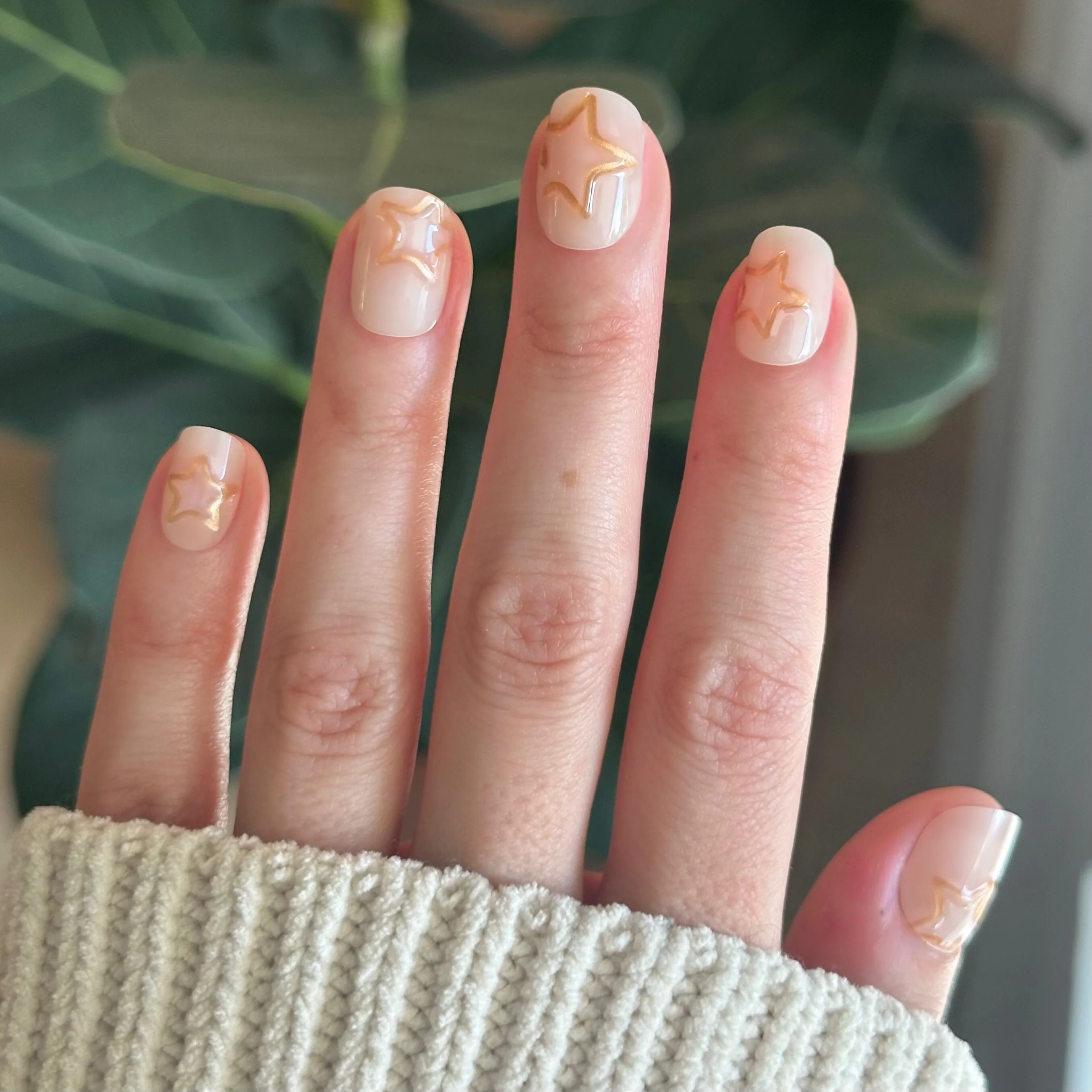 Puffy Gold Stars - Press-On | Extra Short | Squoval - Image 3