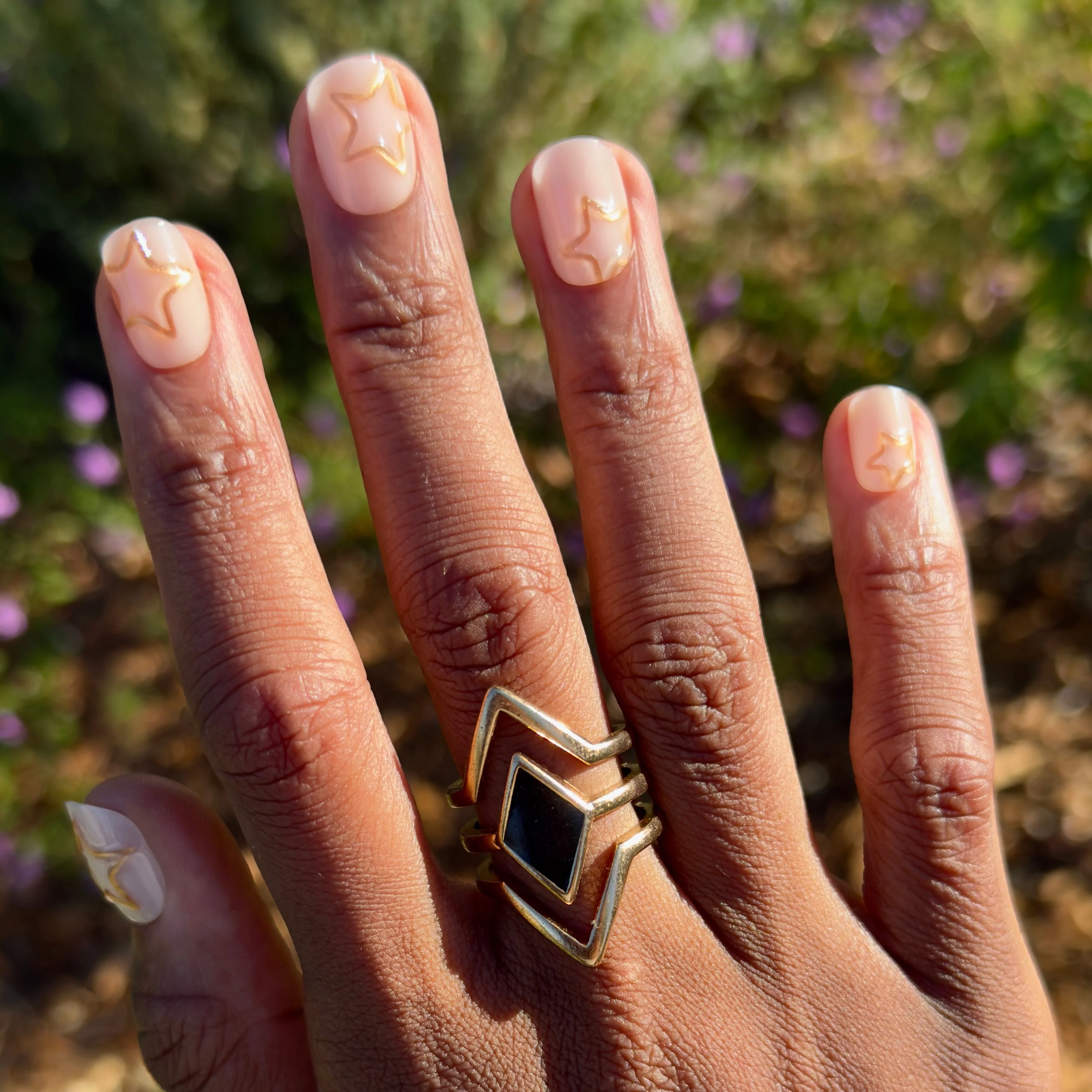 Puffy Gold Stars - Press-On | Extra Short | Squoval - Image 5