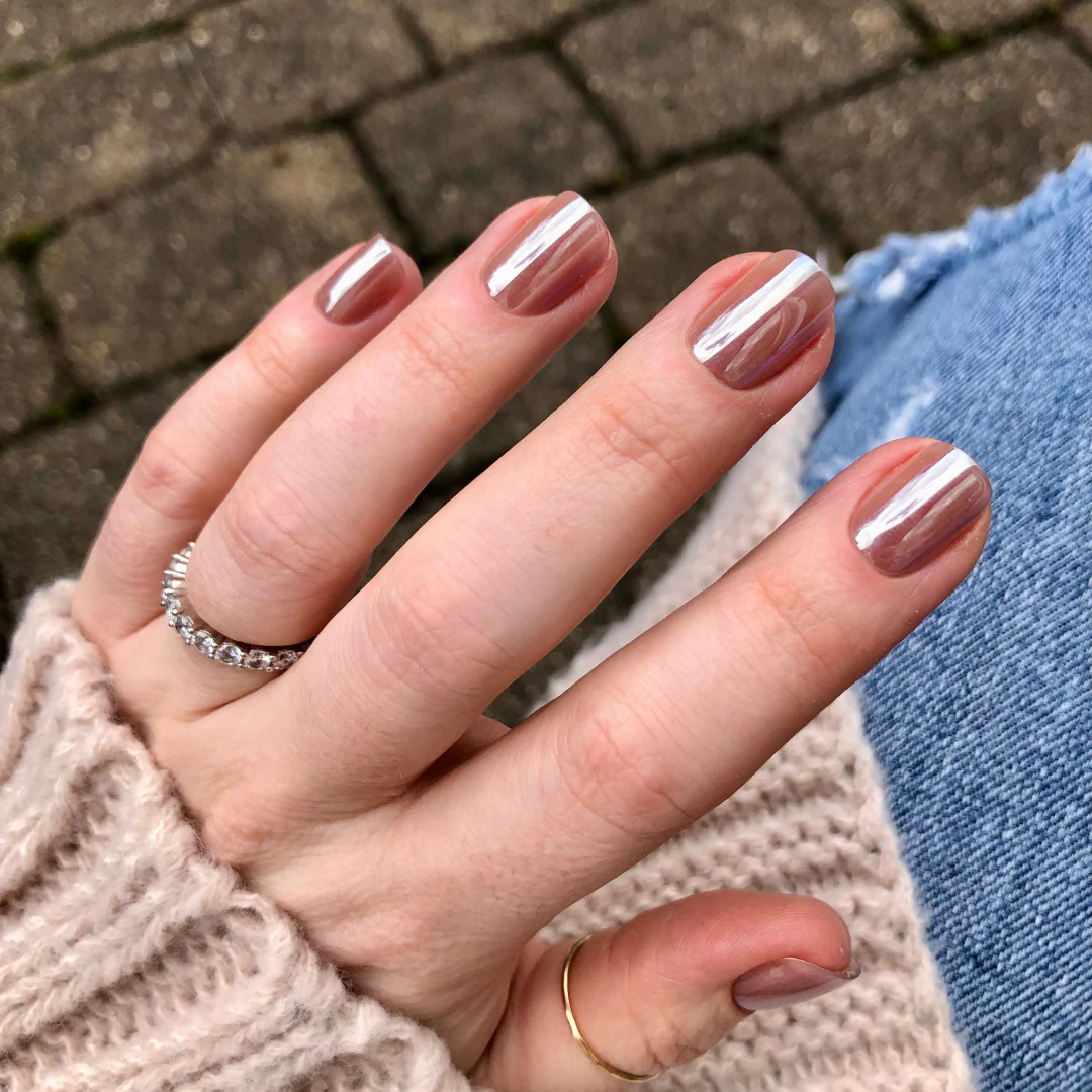 Taupe Jelly Chrome - Press-On | Extra Short | Squoval - Image 3
