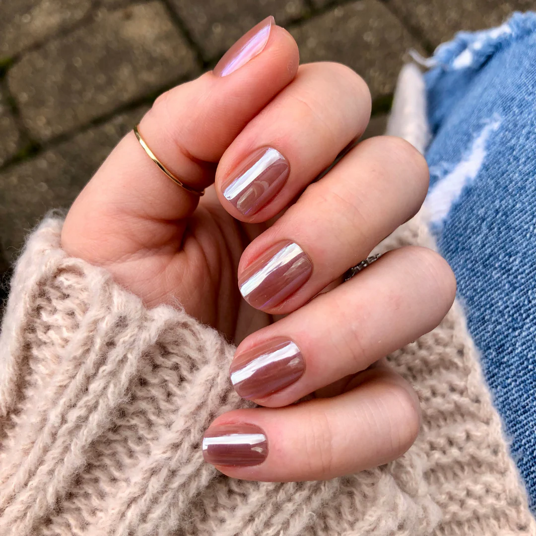 Taupe Jelly Chrome - Press-On | Extra Short | Squoval - Image 5