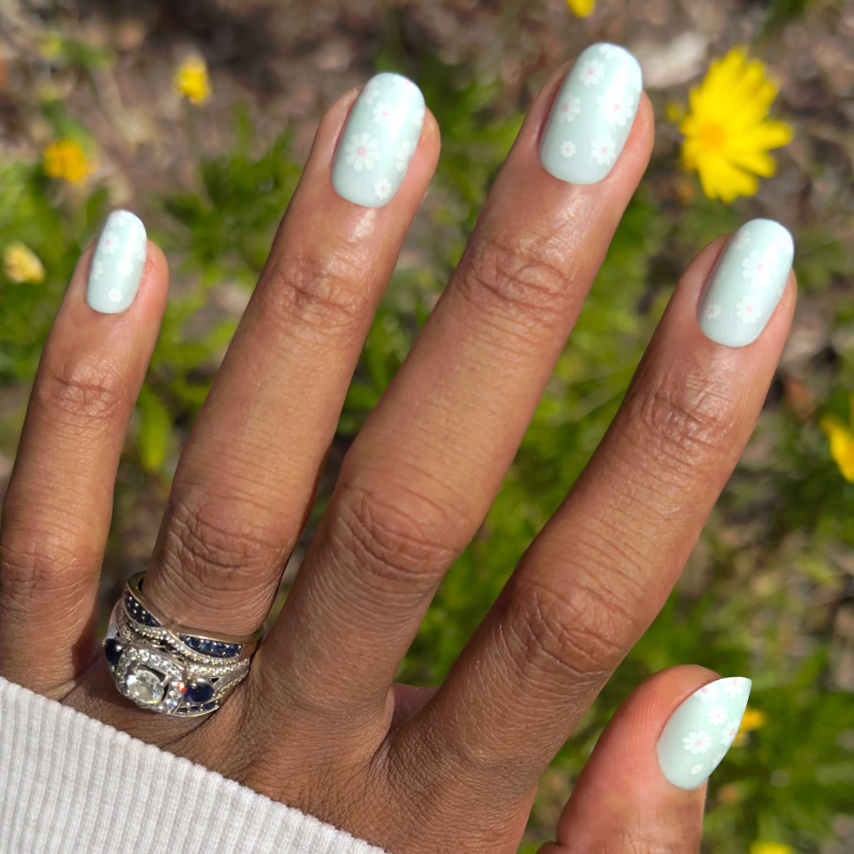 Teal Chrome Flower Shower - Press-On | Short | Round - Image 3