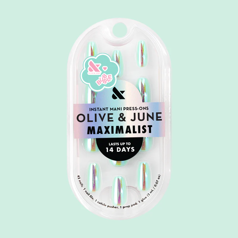 Teal Glass Chrome - Press-On | Medium | Coffin