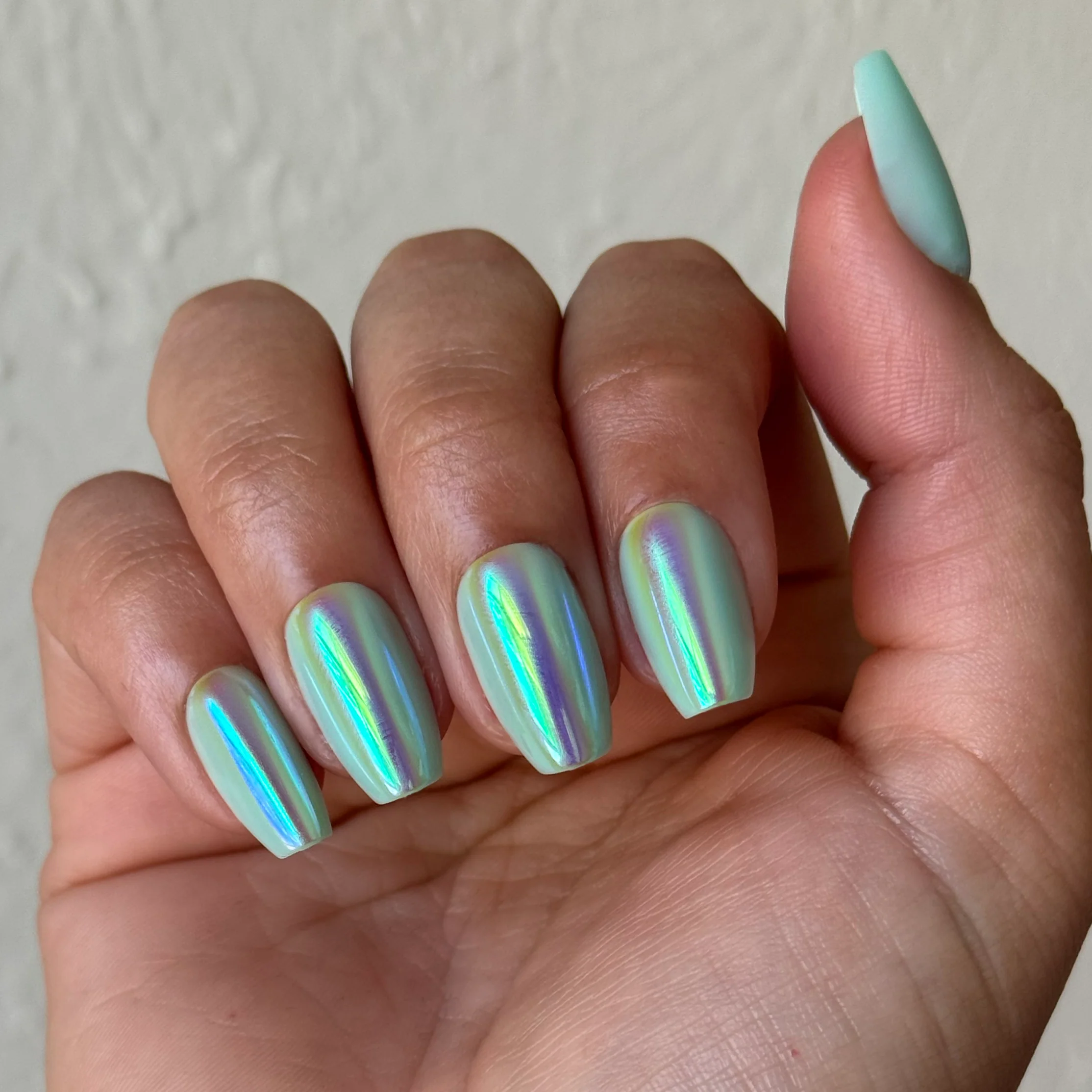 Teal Glass Chrome - Press-On | Medium | Coffin - Image 3