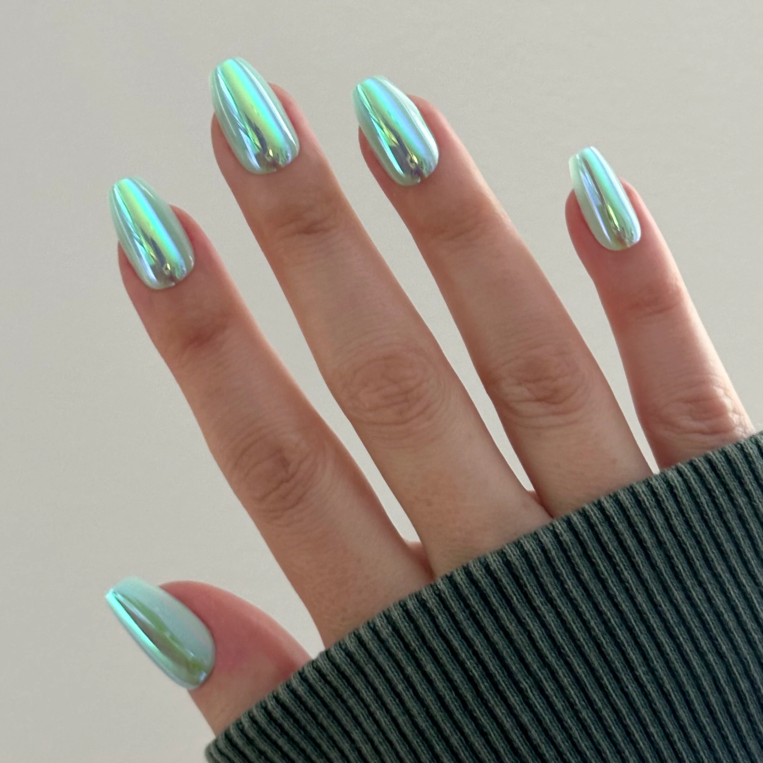 Teal Glass Chrome - Press-On | Medium | Coffin - Image 4