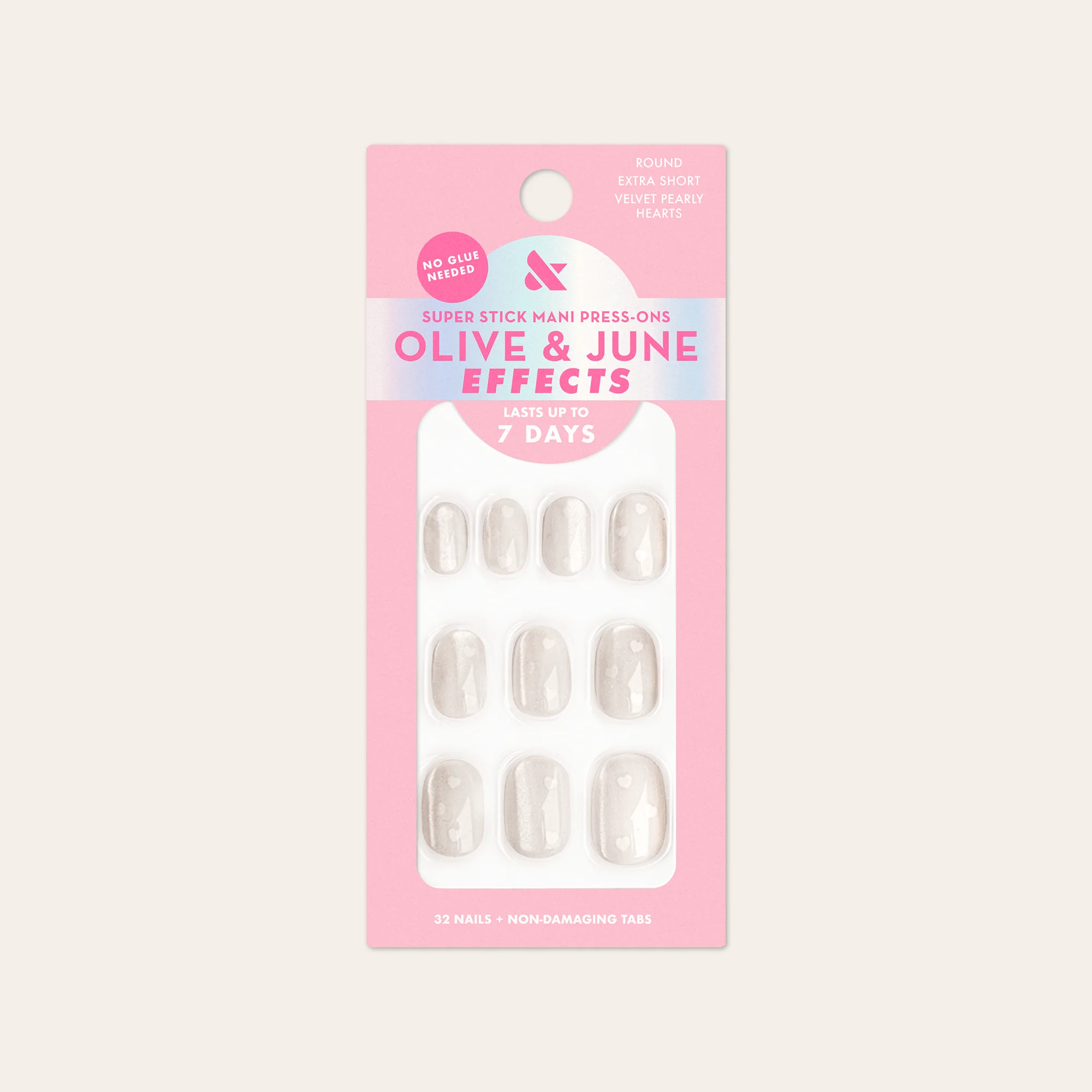 Velvet Pearly Hearts - Tab Press On | Extra Short | Round